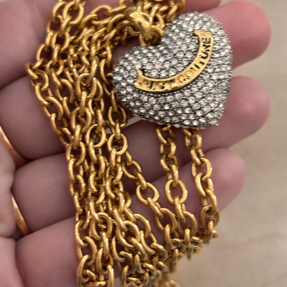 Juicy Couture Vintage Gold and Silver Rhinestone Heart Long Chain Necklace - Picture 5 of 6